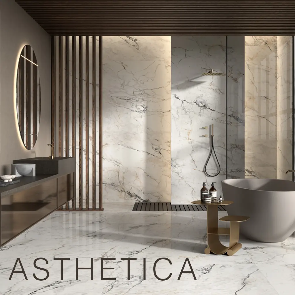 LaFaenza Türkiye serisi ile döşenmiş lüks banyo tasarımı ve ithal banyo seramikleri.